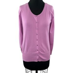 CHARLOTTE TARANTOLA Pink Cardigan Sweater Scoop Crystal Button Size X-Large XL